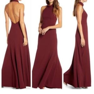 Jenny Yoo Collection, Red Petra halter crepe gown in hibiscus, size 8 NWOT